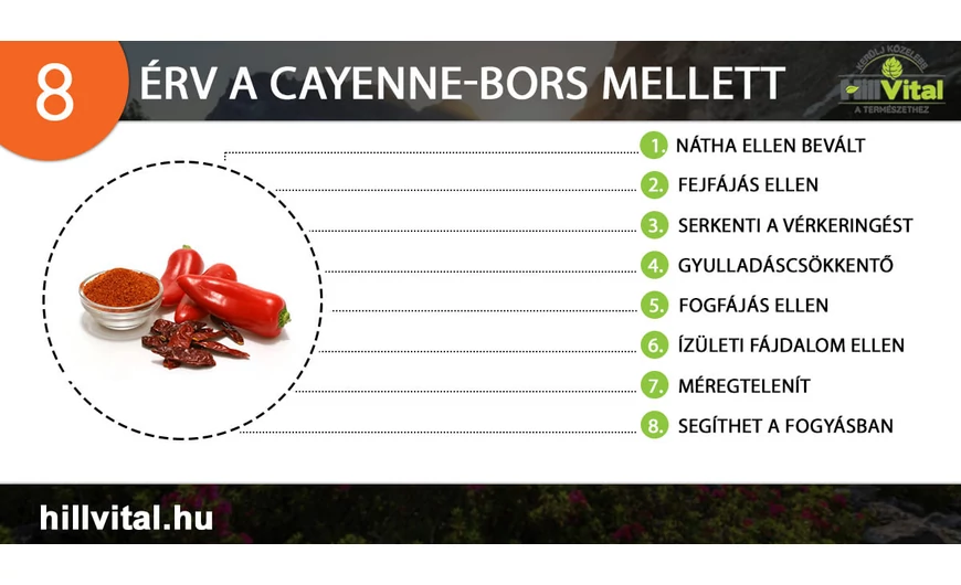 A Cayenne-bors 8 élettani hatása