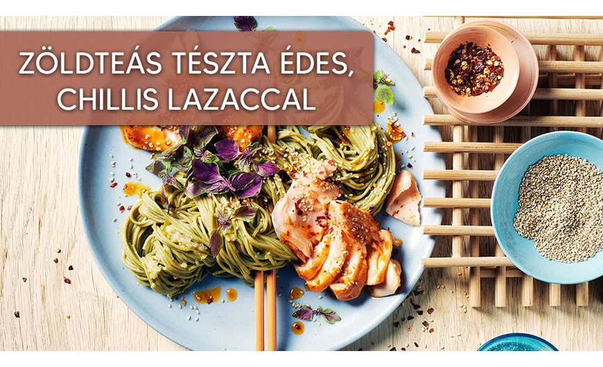 Zöldteás tészta édes chilis lazaccal